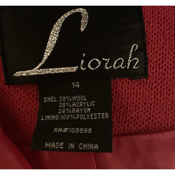Liorah Knit Sweater Jacket Size 14 Red Wool Blend Rhinestone Silver Embellished - Picture 4 of 4